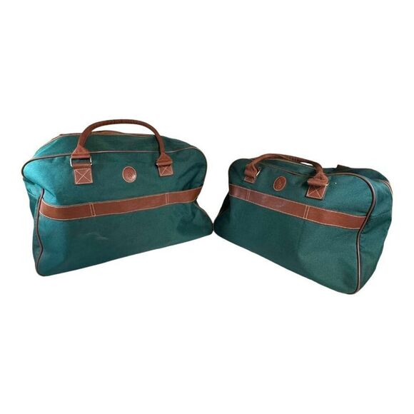 Vtg Ralph Lauren Green Brown Canvas Travel Duffle Bag Set Overnight Weekender - Picture 1 of 16